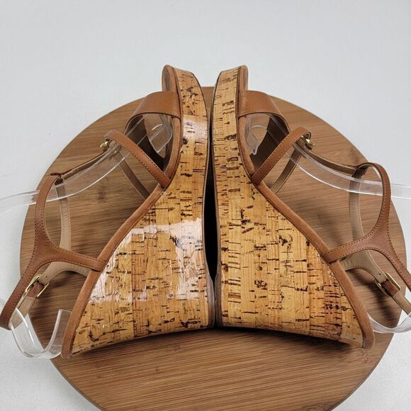 Salvatore Ferragamo Platform Cork Wedges Brown Leather Sandals Size 8.5 B Italy - Picture 9 of 16